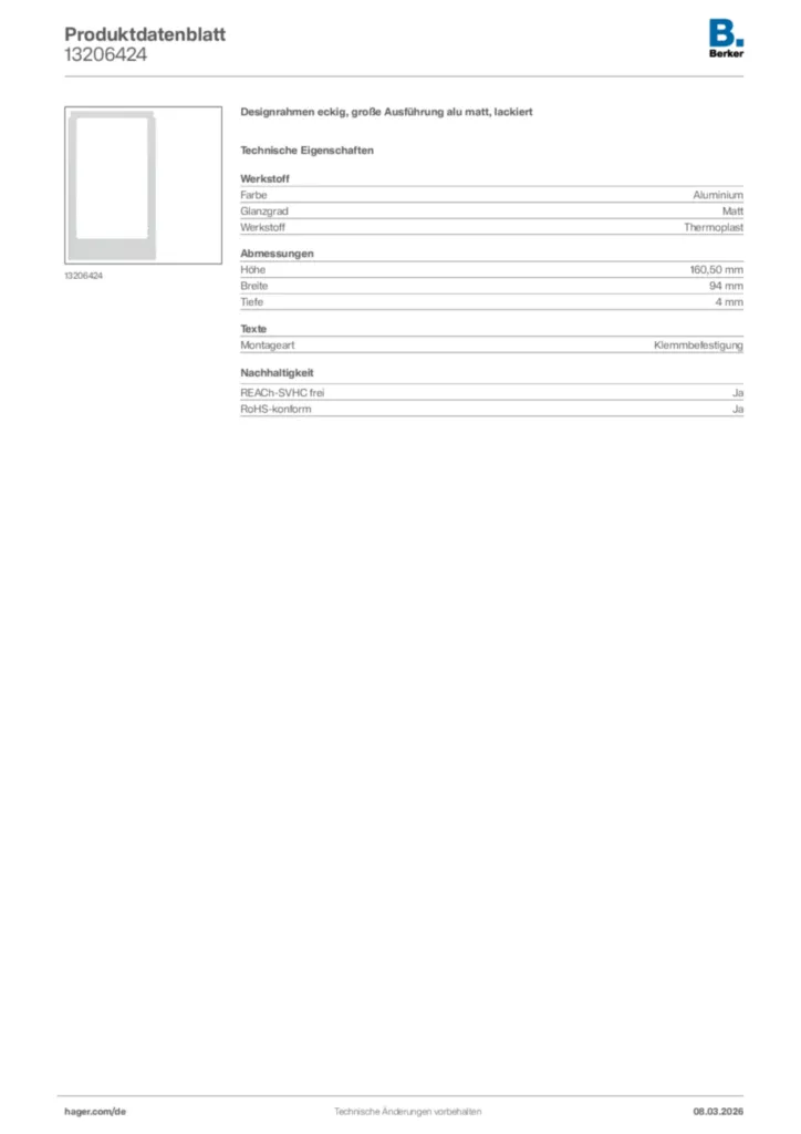 Bild Berker Produktdatenblatt 13206424 | Hager Deutschland