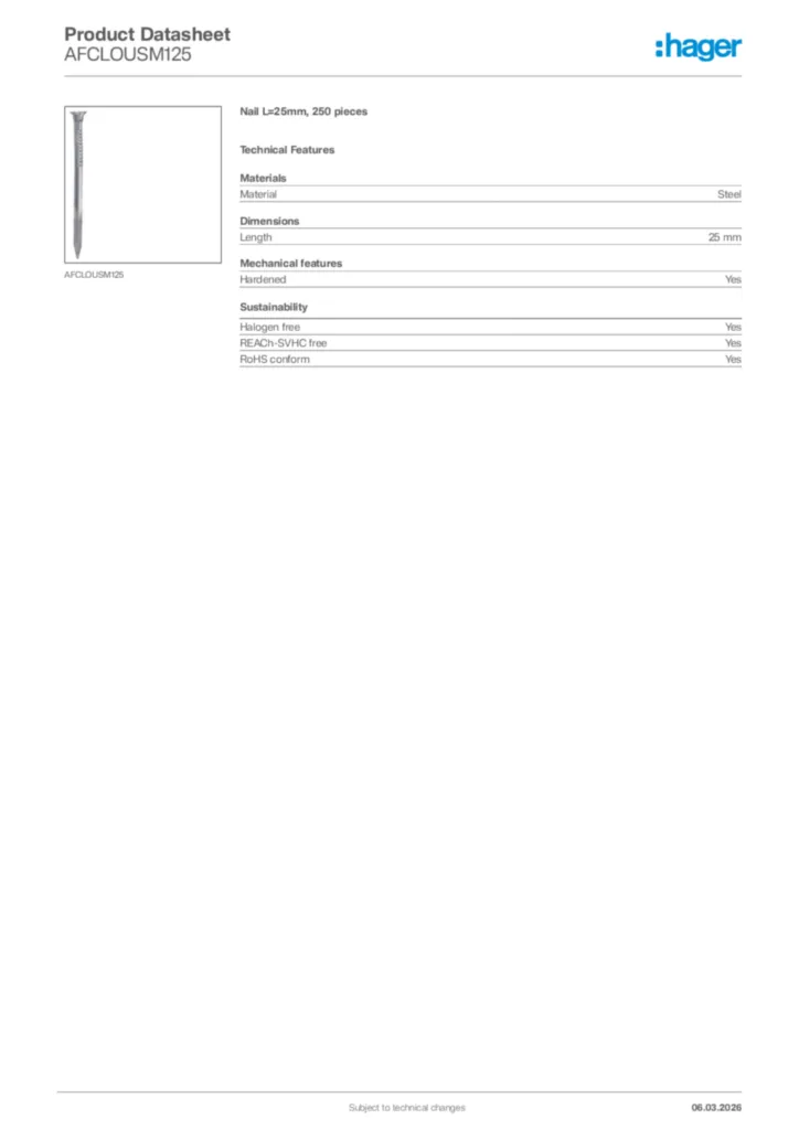 Image Hager Product data sheet AFCLOUSM125  | Hager Africa