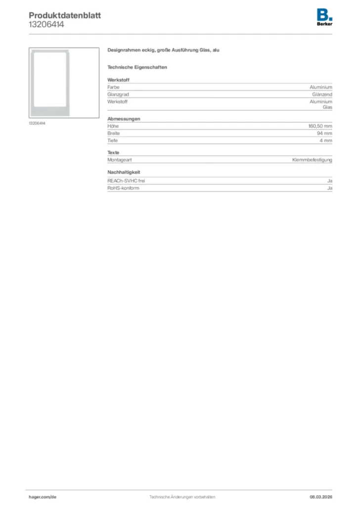 Bild Berker Produktdatenblatt 13206414 | Hager Deutschland