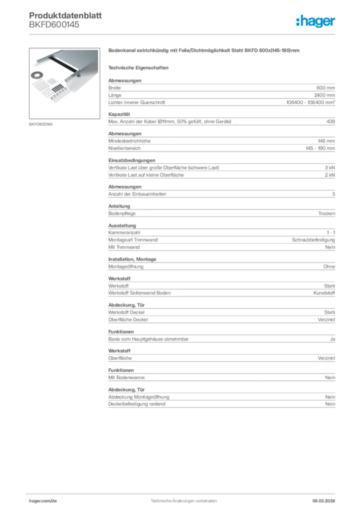 Bild Hager Produktdatenblatt BKFD600145 | Hager Deutschland