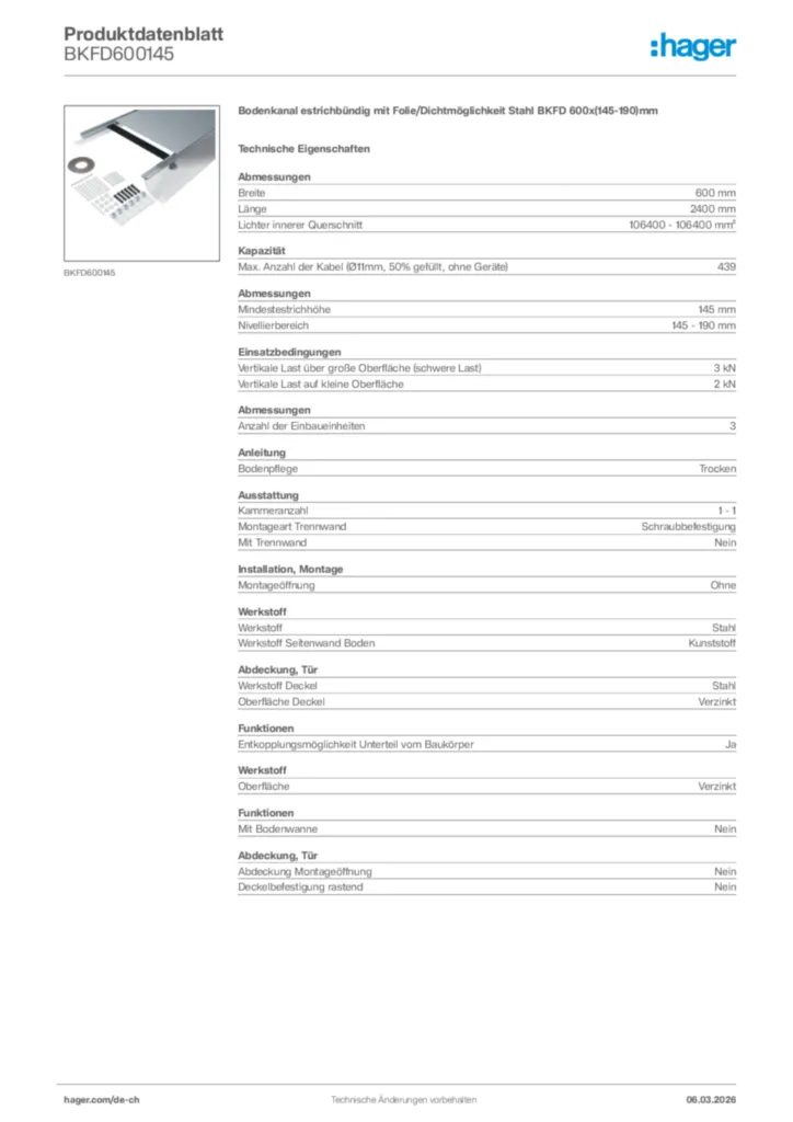 Bild Hager Produktdatenblatt BKFD600145 | Hager Schweiz