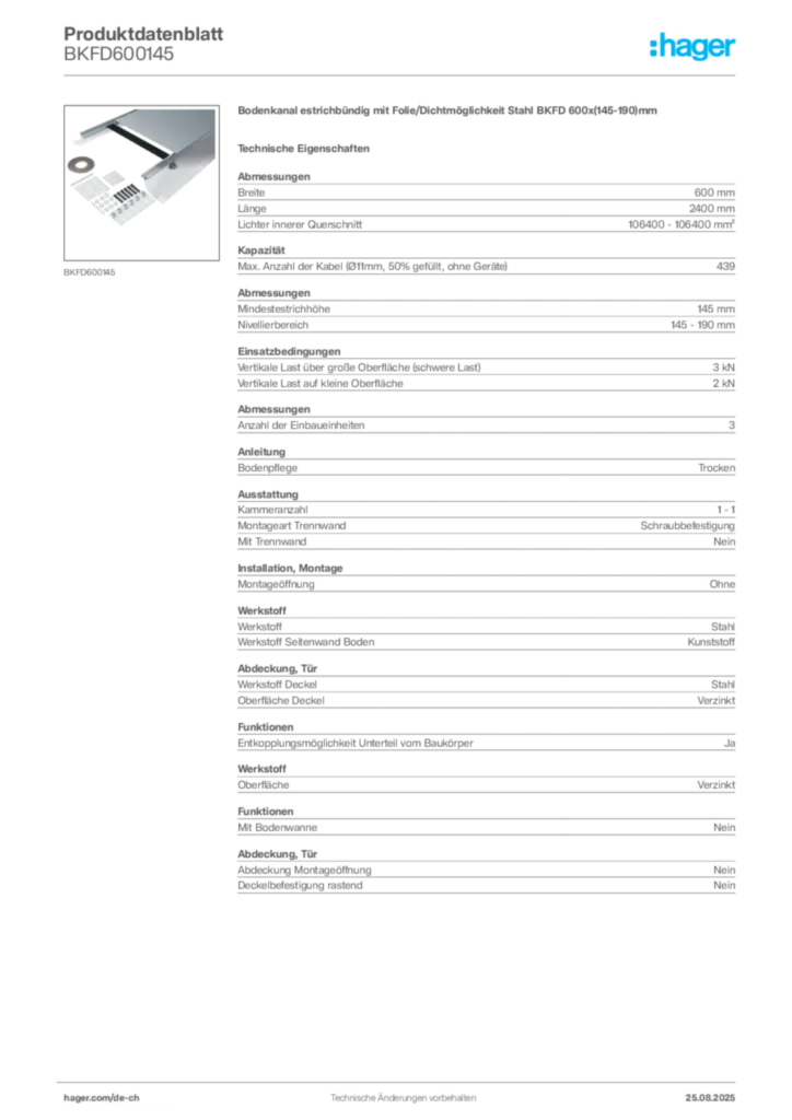 Bild Hager Produktdatenblatt BKFD600145 | Hager Schweiz