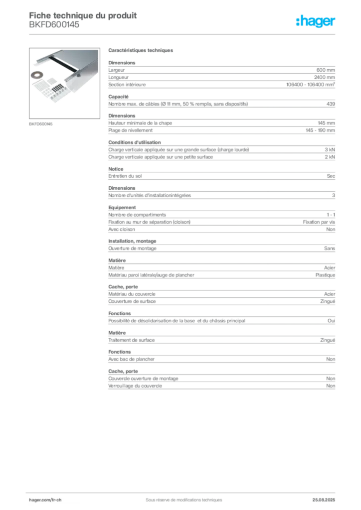Image Hager Fiche technique du produit BKFD600145 | Hager Suisse