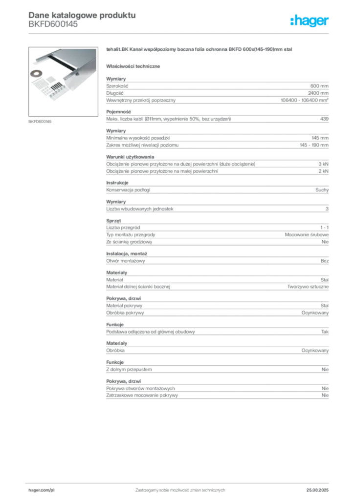 Zdjęcie Hager Karta katalogowa BKFD600145 | Hager Polska