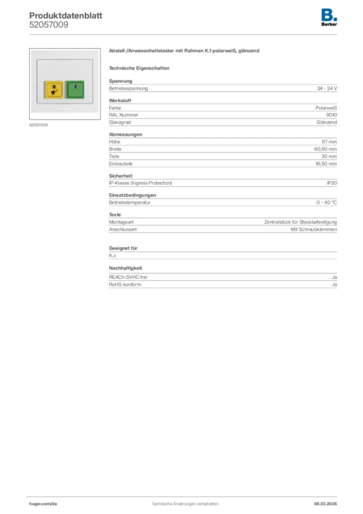 Bild Berker Produktdatenblatt 52057009 | Hager Deutschland