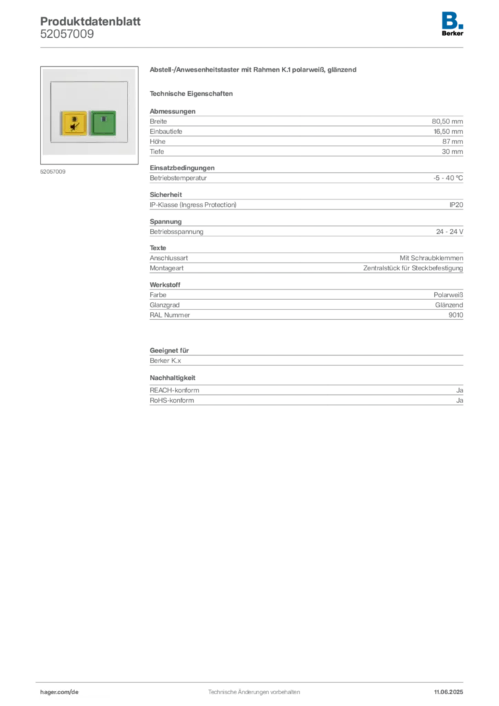 Berker Produktdatenblatt 52057009