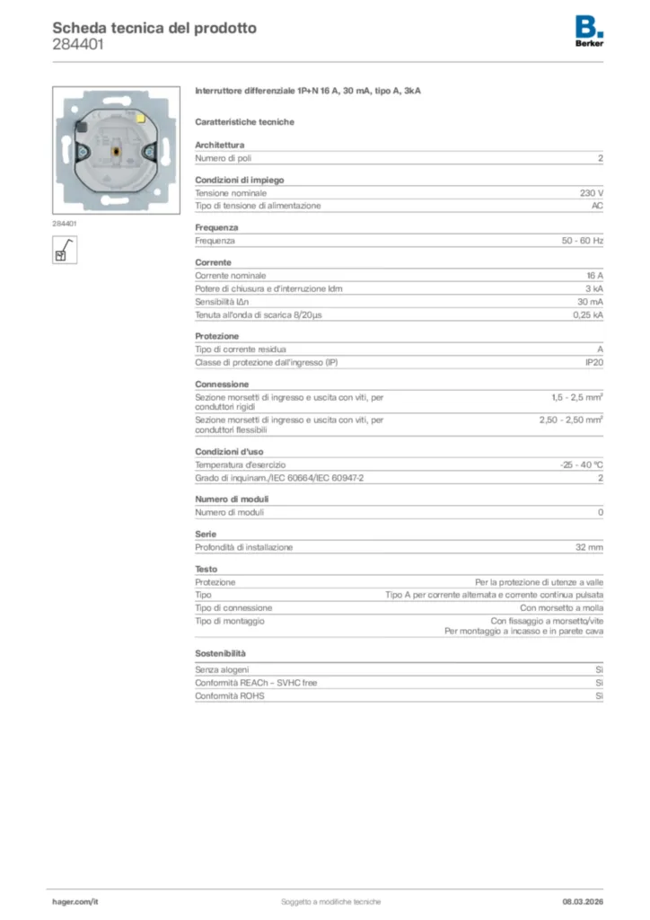 Immagine Berker Scheda tecnica del prodotto 284401 | Hager Italia