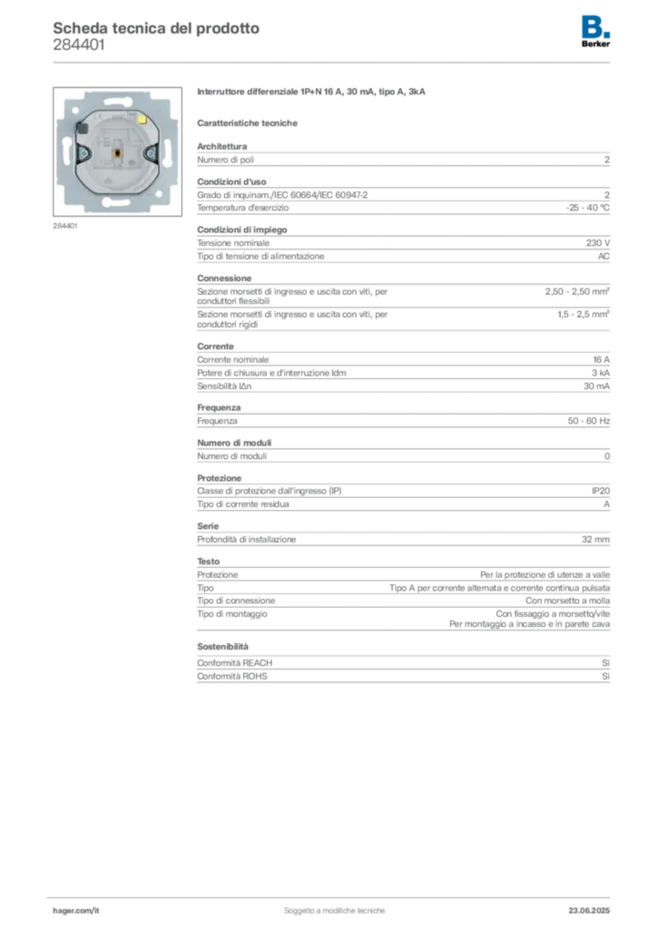 Immagine Berker Scheda tecnica del prodotto 284401 | Hager Italia