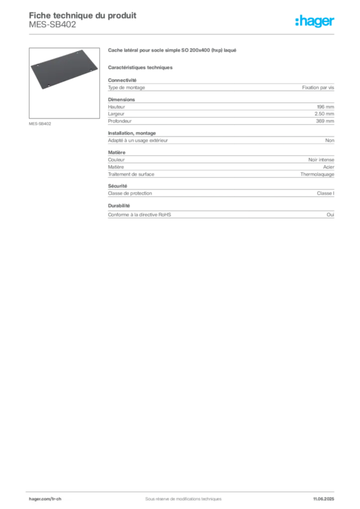 Image Hager Fiche technique du produit MES-SB402 | Hager Suisse