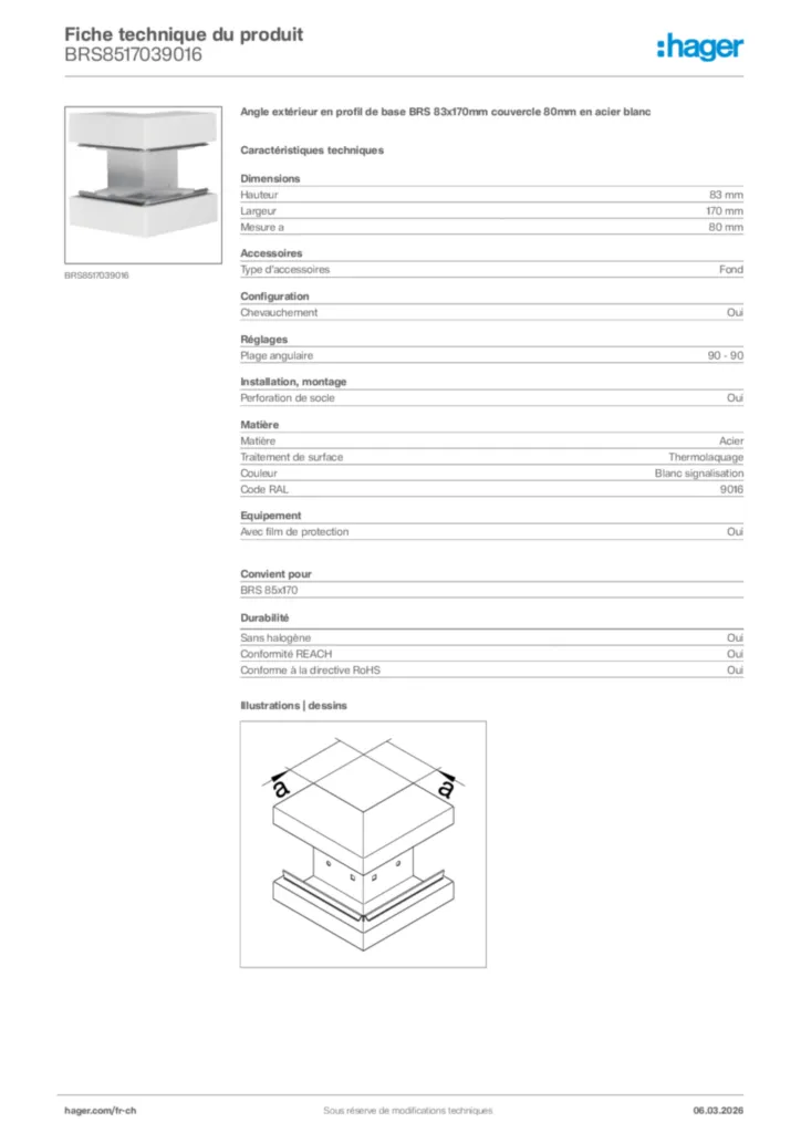 Image Hager Fiche technique du produit BRS8517039016 | Hager Suisse