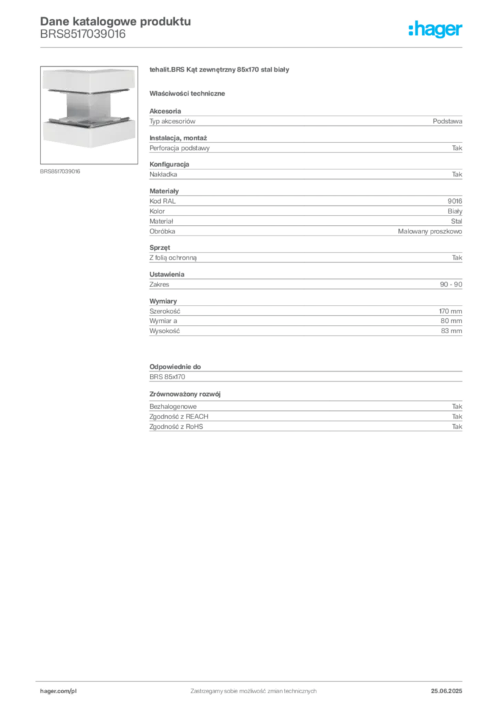 Zdjęcie Hager Karta katalogowa BRS8517039016 | Hager Polska