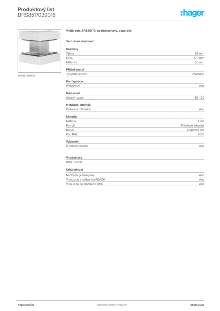 Obrázek Hager Produktový list BRS8517039016 | Hager