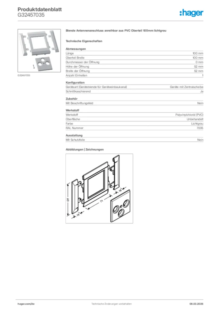 Bild Hager Produktdatenblatt G32457035 | Hager Deutschland