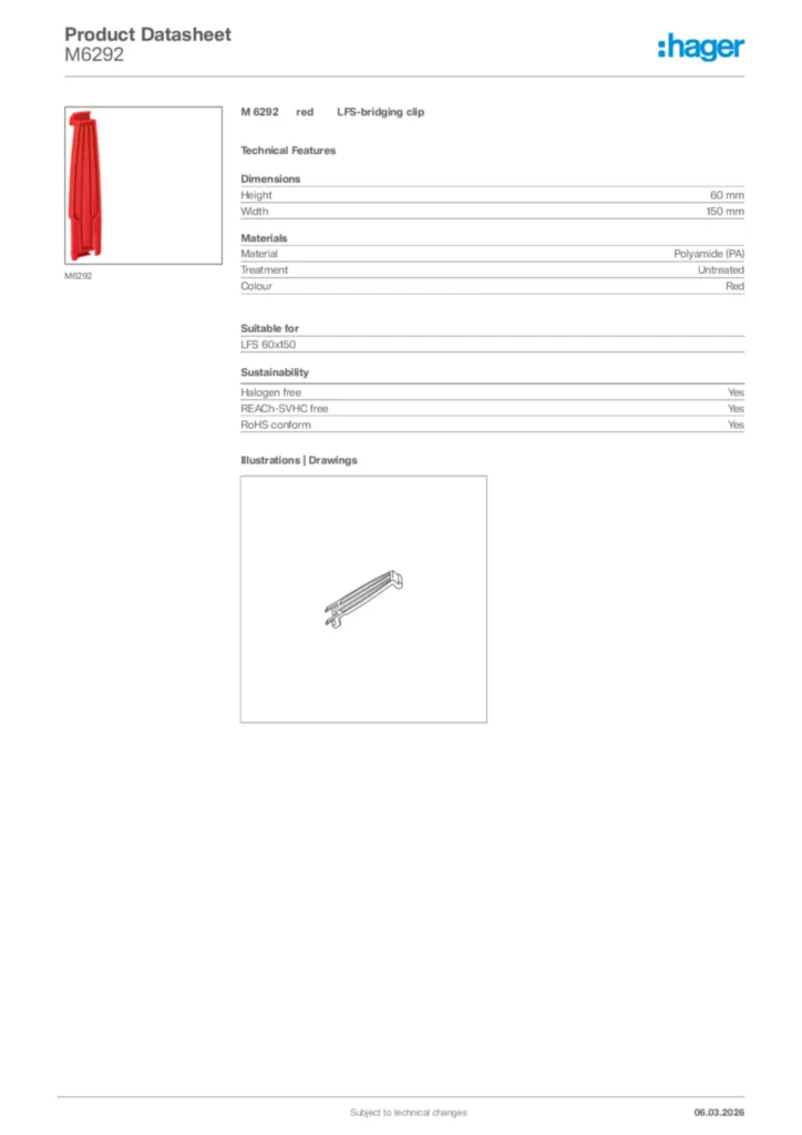 Image Hager Product data sheet M6292  | Hager Africa