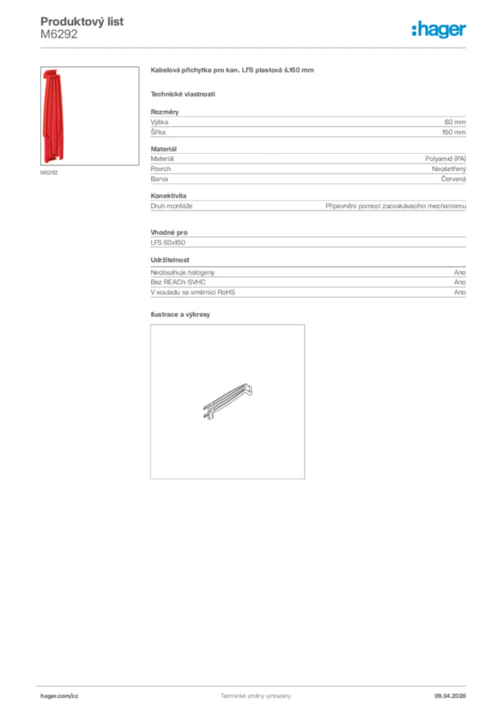 Obrázek Hager Product data sheet M6292 | Hager