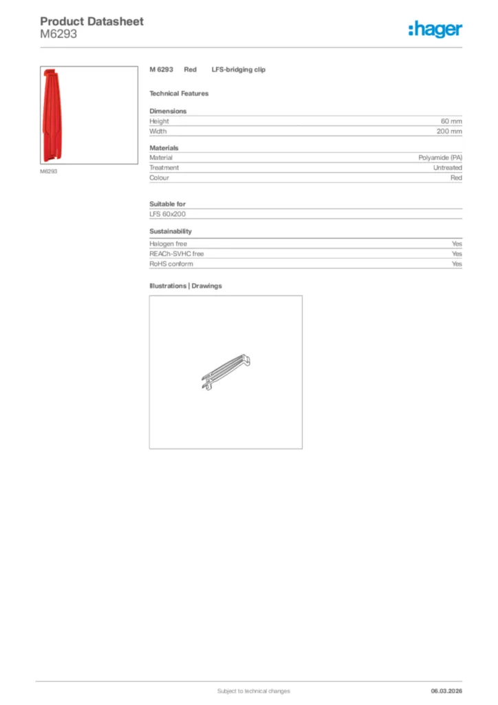 Image Hager Product data sheet M6293  | Hager Africa