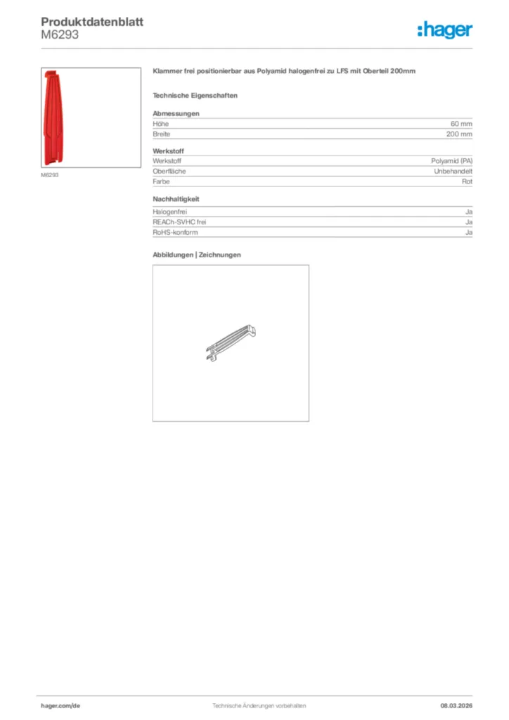 Bild Hager Produktdatenblatt M6293 | Hager Deutschland