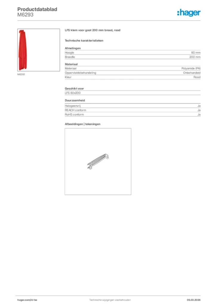 Afbeelding Hager Productdatablad M6293 | Hager Belgium