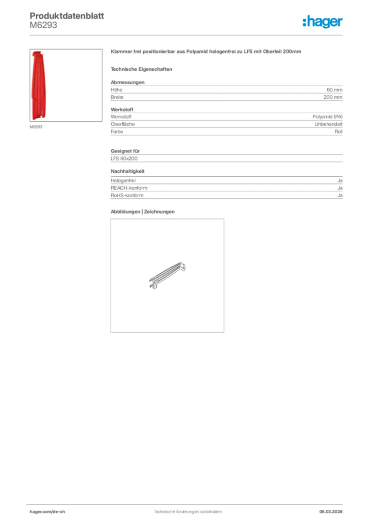 Bild Hager Produktdatenblatt M6293 | Hager Schweiz