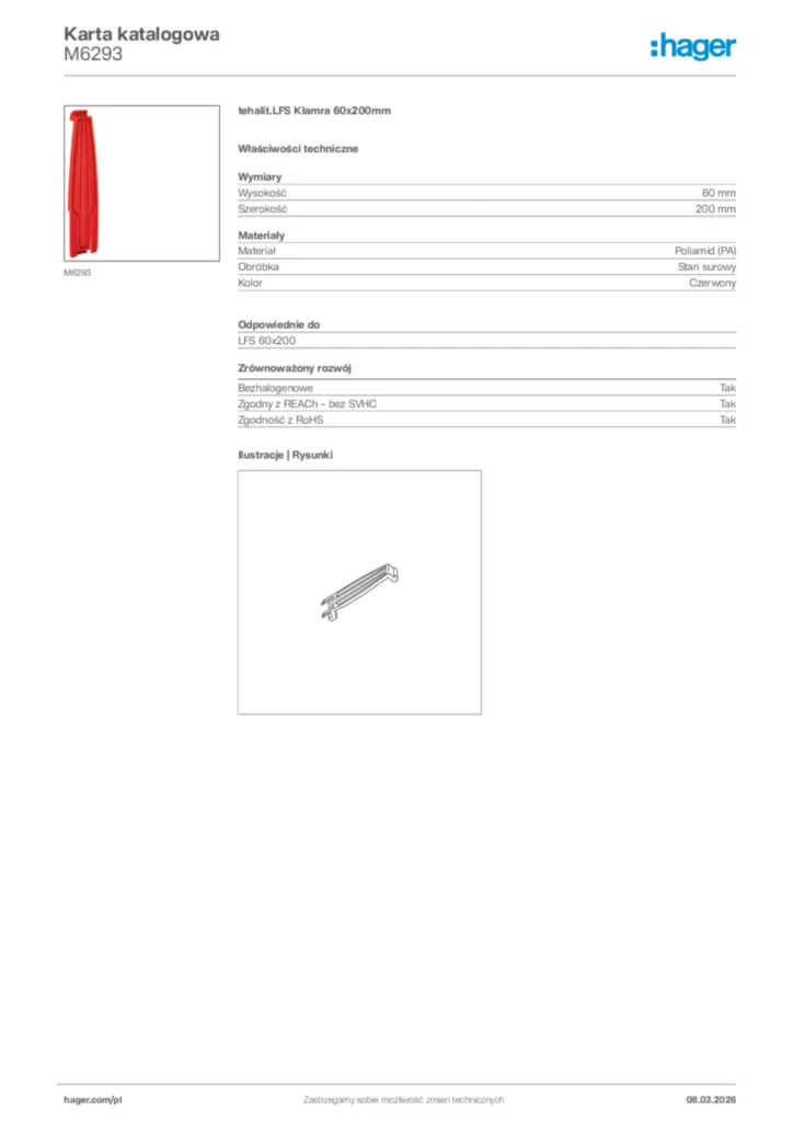 Zdjęcie Hager Karta katalogowa M6293 | Hager Polska