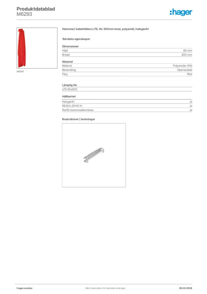 Bild Hager Produktdatablad M6293 | Hager Sverige