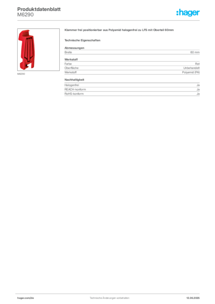 Bild Hager Produktdatenblatt M6290 | Hager Deutschland