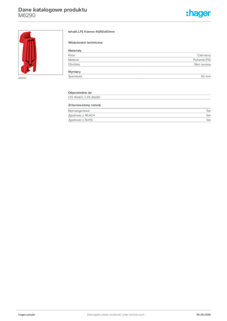 Zdjęcie Hager Karta katalogowa M6290 | Hager Polska
