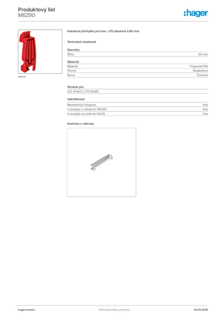 Obrázek Hager Product data sheet M6290 | Hager