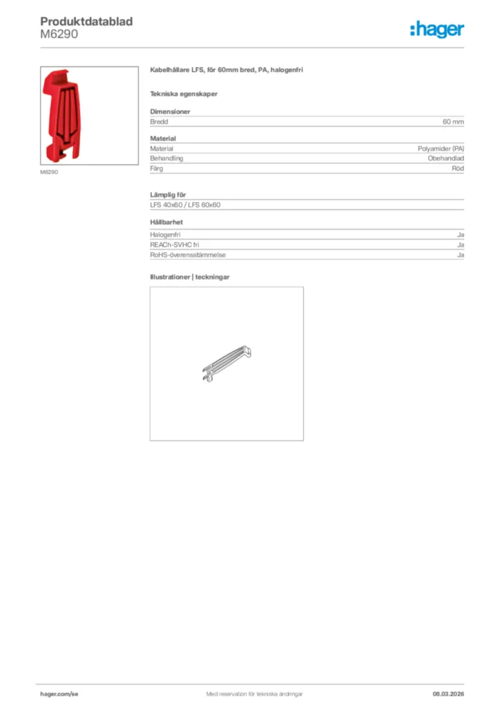 Bild Hager Produktdatablad M6290 | Hager Sverige