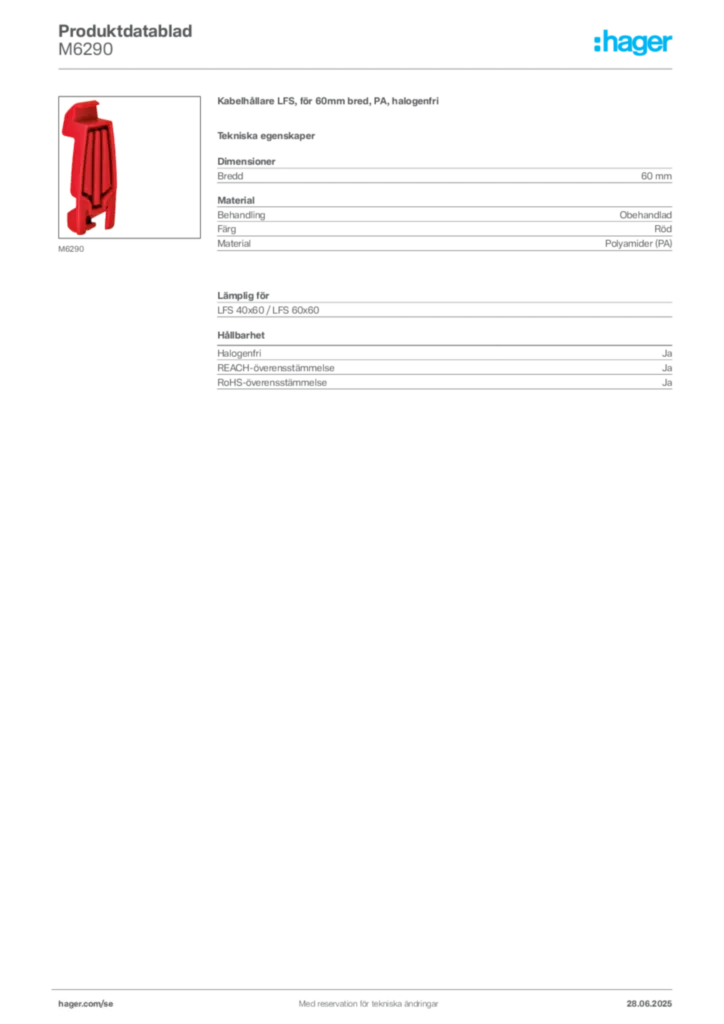 Bild Hager Produktdatablad M6290 | Hager Sverige