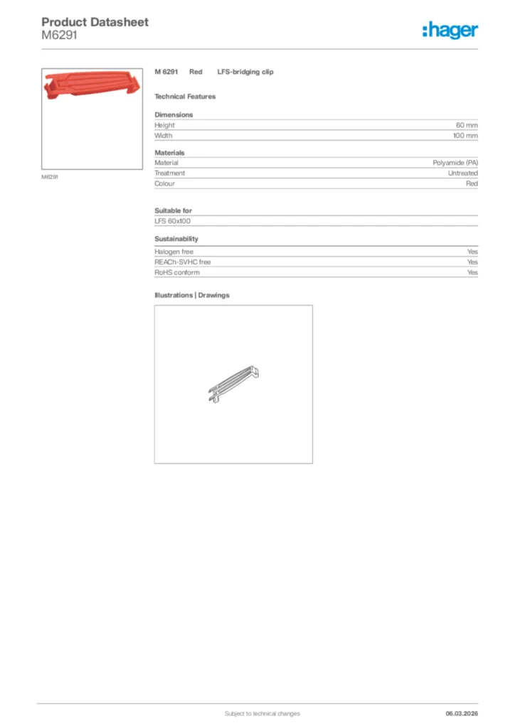 Image Hager Product data sheet M6291  | Hager Africa