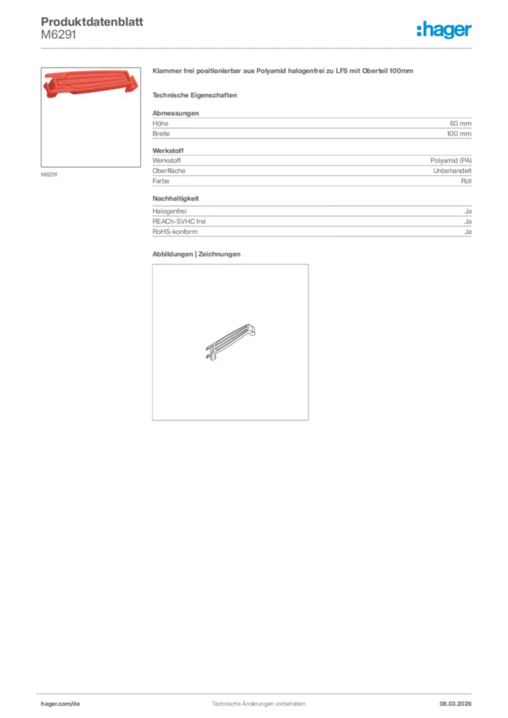 Bild Hager Produktdatenblatt M6291 | Hager Deutschland