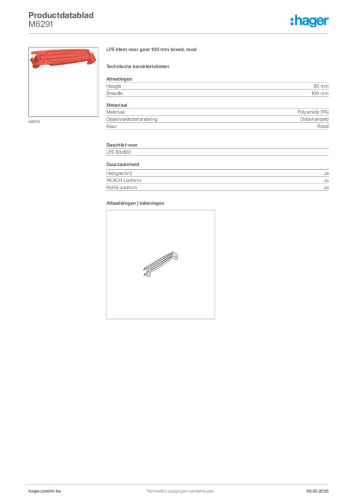 Afbeelding Hager Productdatablad M6291 | Hager Belgium
