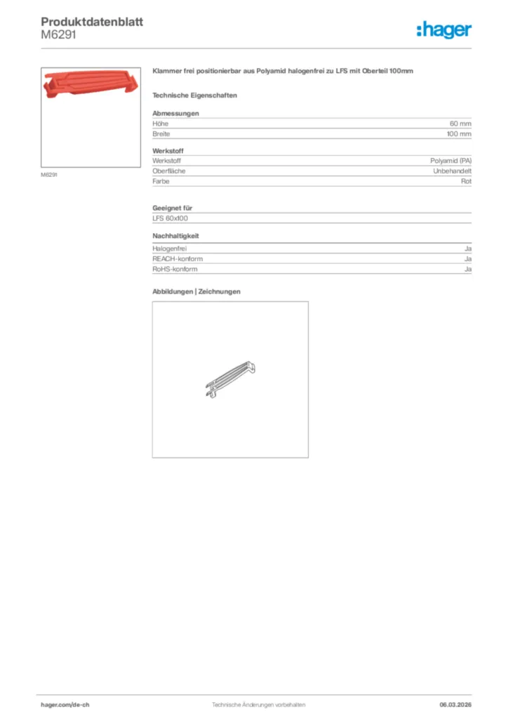 Bild Hager Produktdatenblatt M6291 | Hager Schweiz