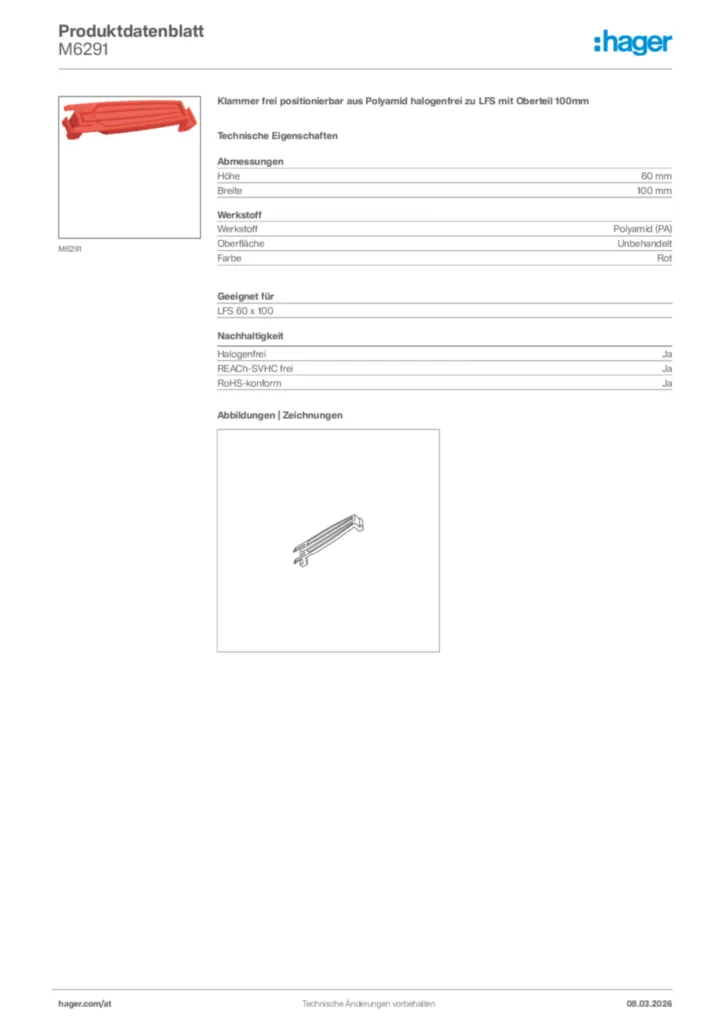 Bild Hager Produktdatenblatt M6291 | Hager Deutschland