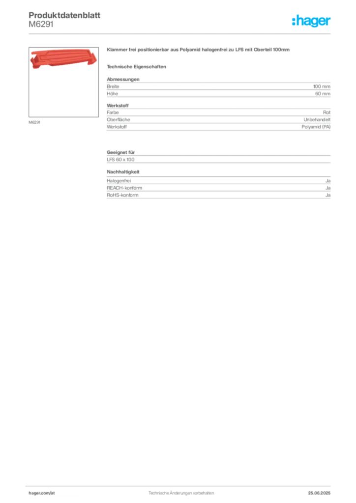 Bild Hager Produktdatenblatt M6291 | Hager Deutschland