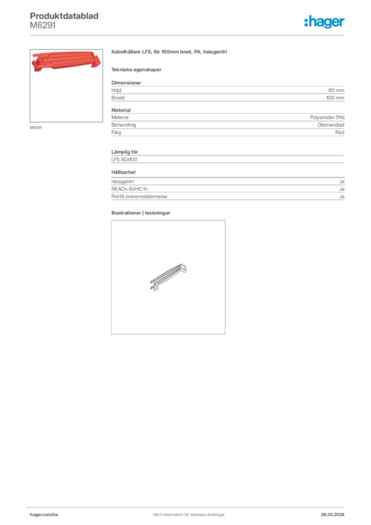 Bild Hager Produktdatablad M6291 | Hager Sverige