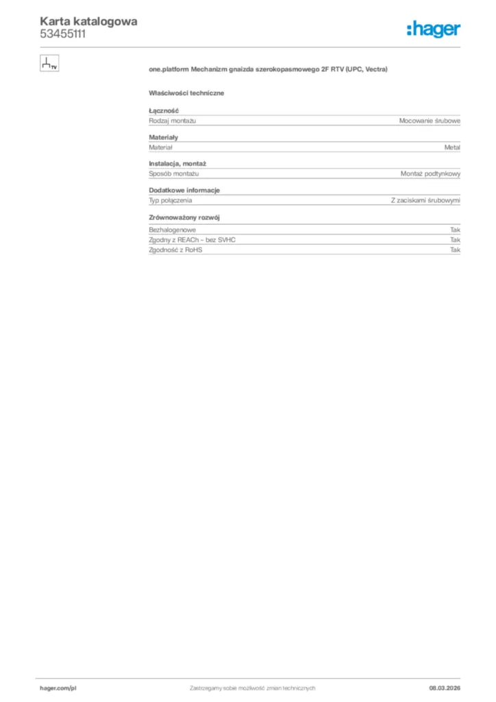 Zdjęcie Hager Karta katalogowa 53455111 | Hager Polska