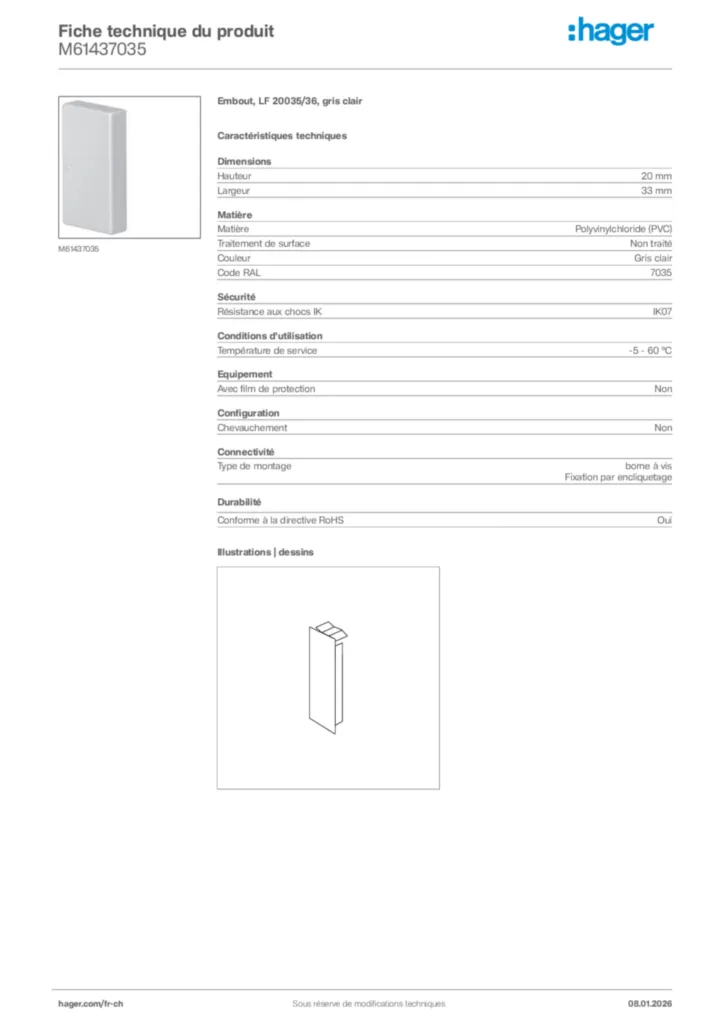 Image Hager Fiche technique du produit M61437035 | Hager Suisse