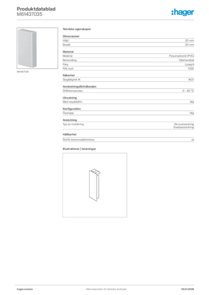 Bild Hager Produktdatablad M61437035 | Hager Sverige