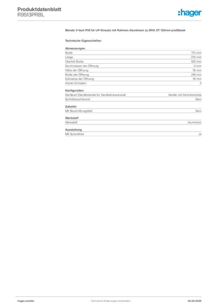 Bild Hager Produktdatenblatt R9513PRBL | Hager Deutschland