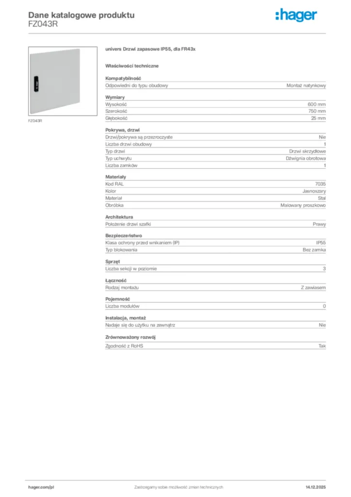 Zdjęcie Hager Karta katalogowa FZ043R | Hager Polska