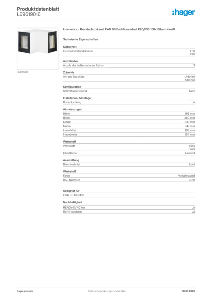 Bild Hager Produktdatenblatt L69619016 | Hager Deutschland