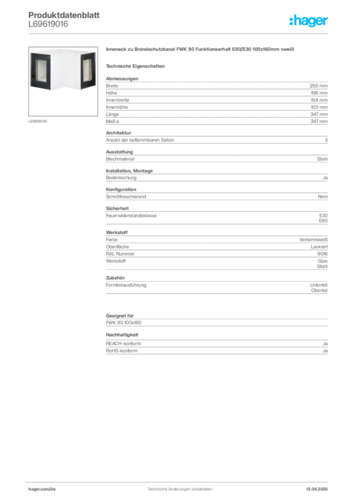 Bild Hager Produktdatenblatt L69619016 | Hager Deutschland