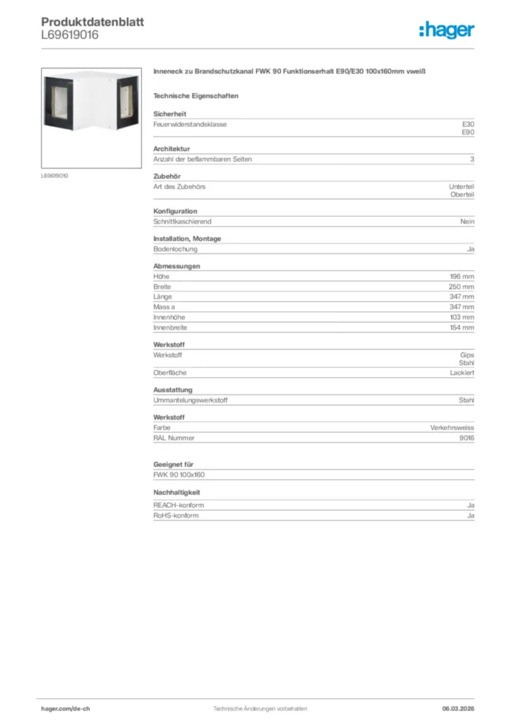 Bild Hager Produktdatenblatt L69619016 | Hager Schweiz