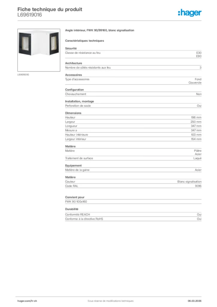 Image Hager Fiche technique du produit L69619016 | Hager Suisse