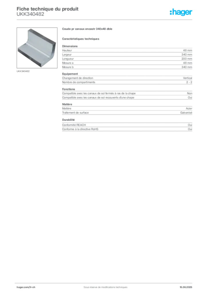 Image Hager Fiche technique du produit UKK340482 | Hager Suisse
