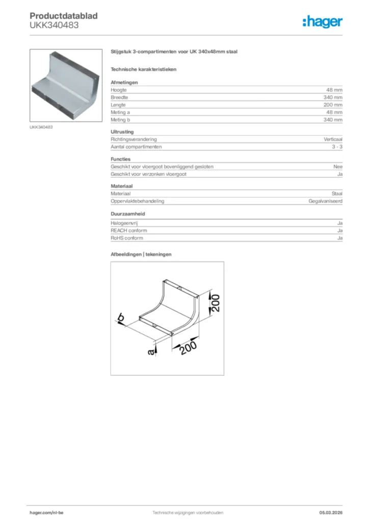 Afbeelding Hager Productdatablad UKK340483 | Hager Belgium