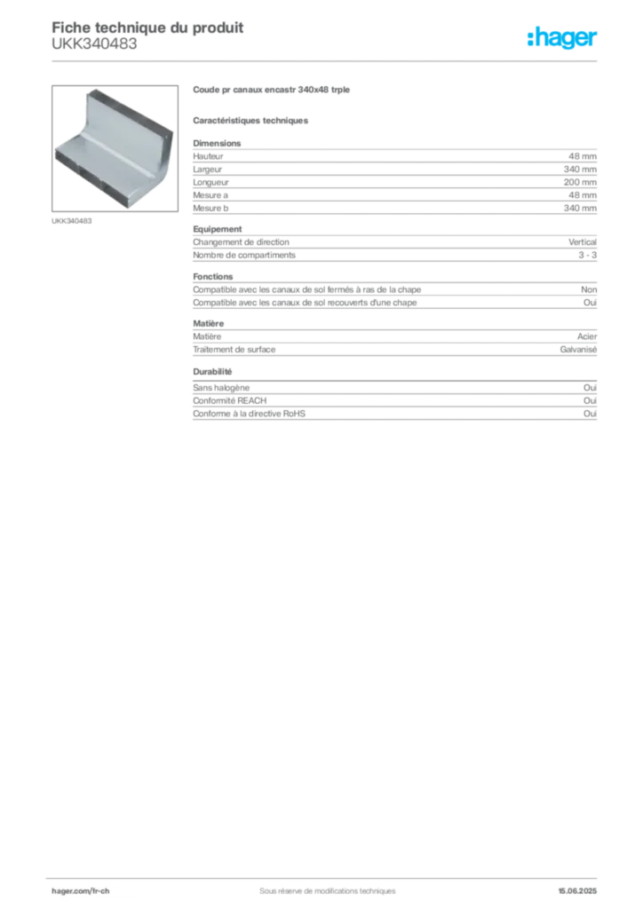 Image Hager Fiche technique du produit UKK340483 | Hager Suisse