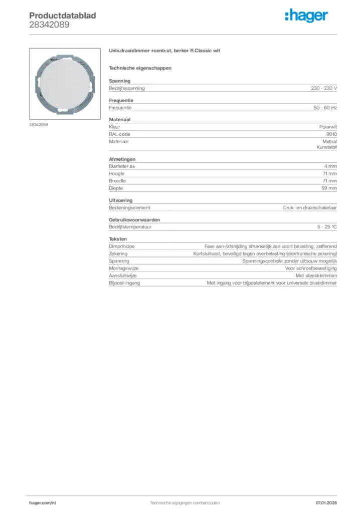 Afbeelding Hager Productdatablad 28342089 | Hager Nederland